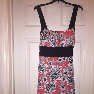 Coral Sundress with Black & White Flowers